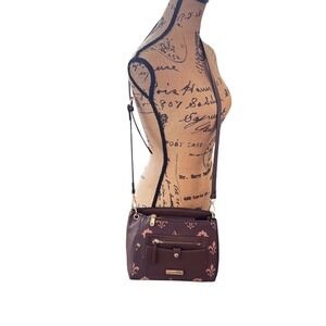 Adrienne Vittadini Crossbody‎ Fleur-de-lis Adjustable Strap Brown 8x10x4 EUC